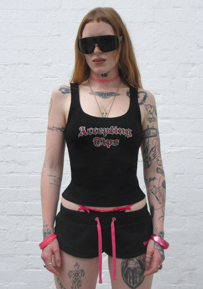 ACCEPTING TIPS RHINESTONE MICRO RACER SHORTS BLACK