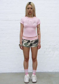 COLLIDE STUDDED VELOUR MICRO SHORTS CAMO