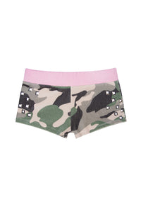 COLLIDE STUDDED VELOUR MICRO SHORTS CAMO