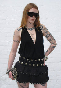 SLEAZE STUDDED RUFFLE MICRO SKIRT BLACK