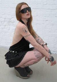 SLEAZE STUDDED RUFFLE MICRO SKIRT BLACK