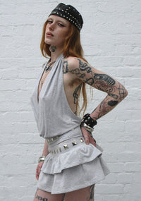 SLEAZE STUDDED RUFFLE MICRO SKIRT GREY MARL