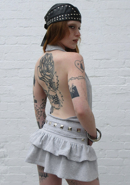 SLEAZE STUDDED RUFFLE MICRO SKIRT GREY MARL